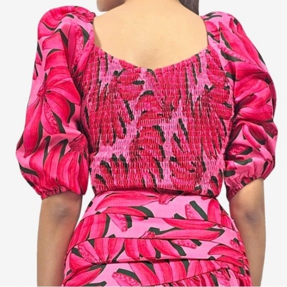 Women’s Pink Tropical Banana Print Smocked Crop Top HT360 Summer Resort wear XL - Picture 11 of 11